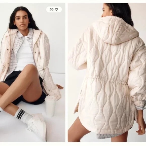 $280 Unworn Varley Caitlin Quilted Hooded Jacket in Whitecap Grey - Picture 4 of 11